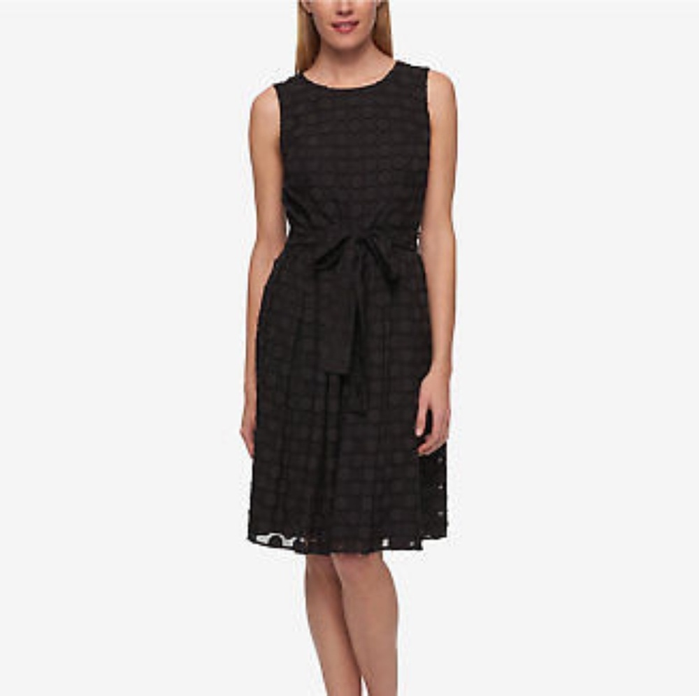 Tommy Hilfiger Belted Dot-Textured dress